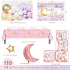 Twinkle Twinkle Little Star Baby Shower Decorations, Pink Stars and Moon Party Decorations with Balloon Garland Baby Boxes Backdrop Tablecloth - Image 2