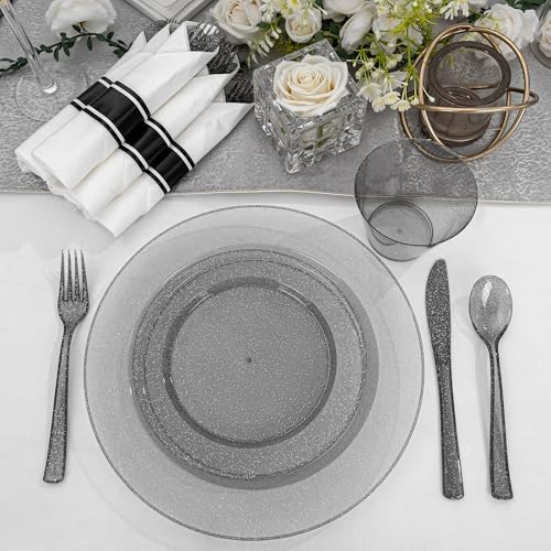 DaYammi 350PCS Black Glitter Plastic Dinnerware Set for 50 Guests - Image 3