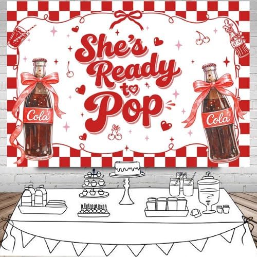 MEHOFOND 10x7ft She's Ready to Pop Baby Shower Banner Backdrop Red Coquette Shes Ready to Pop Baby Shower Decorations Gender Reveal Cake Smash Photo Booth Props - Image 4