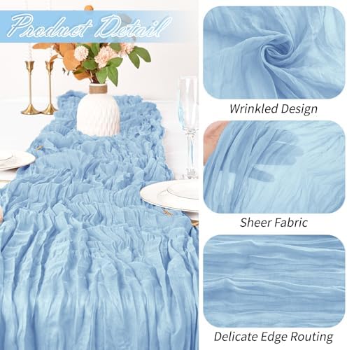30 Pack Baby Blue Cheesecloth Table Runner 17 x 108 inch Cheese Cloth Table Runners 9ft Blue Table Runner Rustic Romantic Sheer Gauze Runner for Wedding Party Baby Shower Table Decoration - Image 3