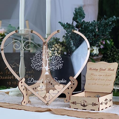 Wedding Guest Book Alternative,with Box and Small Hearts,Personalized Tree Heart Drop Guest Sign for Rustic Wedding Decorations,Anniversary and Birthday(style8, Heart) - Image 5