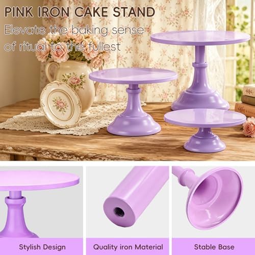 3 PCS Purple Round Cake Stand Set, Multi Size Metal Cupcake Holders Stand for Birthday Wedding Banquets, Pastry Display Holders for Holiday Party Dessert Display Table Decor (8"/10"/12" Plate) - Image 5