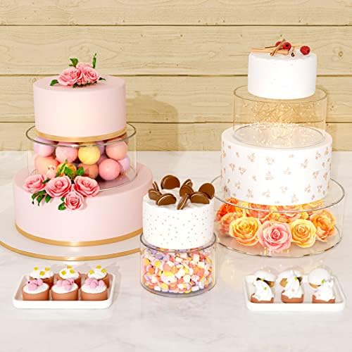 NPPLUS 2 Pcs Round Acrylic Cake Stand with Lid, Clear Fillable Cake Tier - Image 4