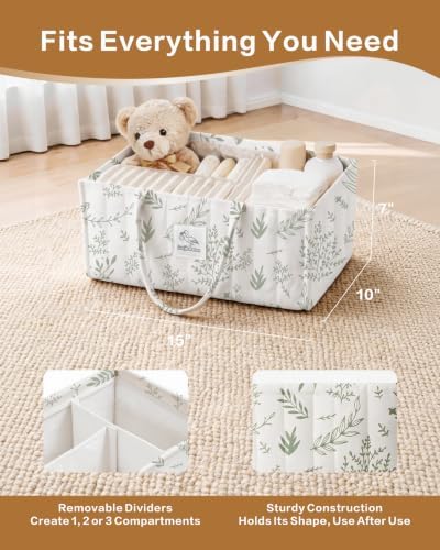 Diaper Caddy Organizer – Nursery Storage Basket (Sage Sprigs) - Image 2