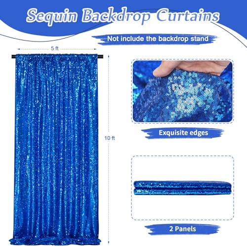 Navy Blue Sequin Backdrop 2 Pcs 5FTx10FT Glitter Backdrop Curtains Birthday Party Decoration Photography Backgrounds Fabric Backdrop - Image 2