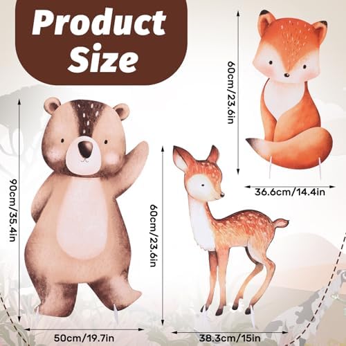 Leinuosen 3 Pcs Large Woodland Animal Cutouts Baby Shower Party, Woodland - Image 2