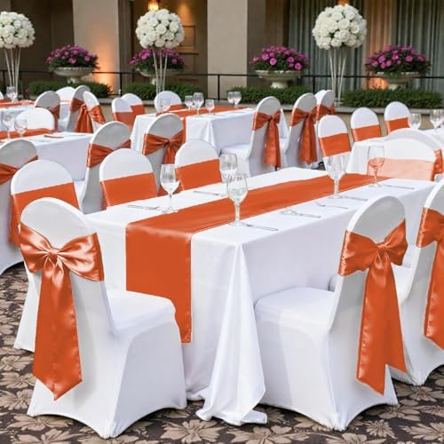 MDS® Pack of 150 Satin Chair Sashes for Wedding & Events – Brunt Orange - Image 6