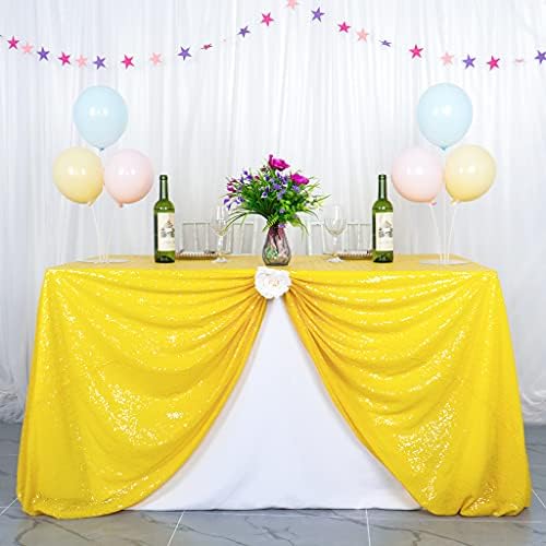 Partisout Rectangle Tablecloth 90x132 inch Sequin Table Cover Disposable Rustic Table Cloths Party Glitter Desk Cover for Party Birthday Halloween Christmas (Yellow) by Partisout