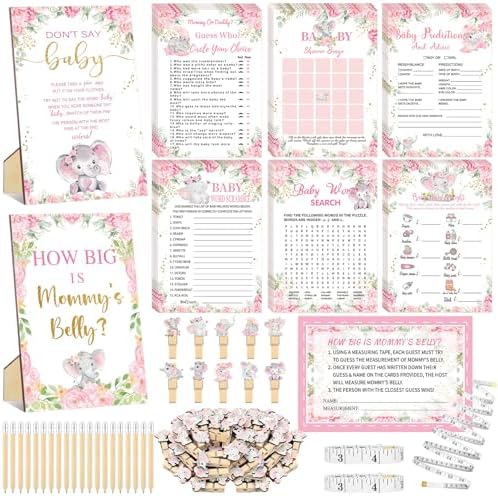 Funnymoom 426 Pcs Baby Shower Decorations for Girl Pink Elephant Games by Funnymoom