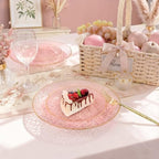 I00000 150 Pcs Clear Pink Plastic Plates, Disposable Hammered Party Plates - Image 3