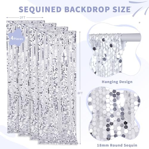 Silver Sequin Backdrop Curtain 4 Panels 2ftx8ft 18mm Glitter Shimmer Background Drapes for Wedding Party Baby Shower Photo Booth Decorations - Image 3