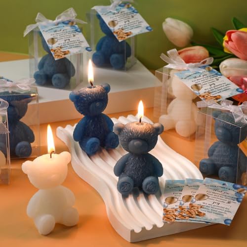Threlaco 30 Sets Large Bear Candle Baby Shower Party Favor, Blue Series - Image 3