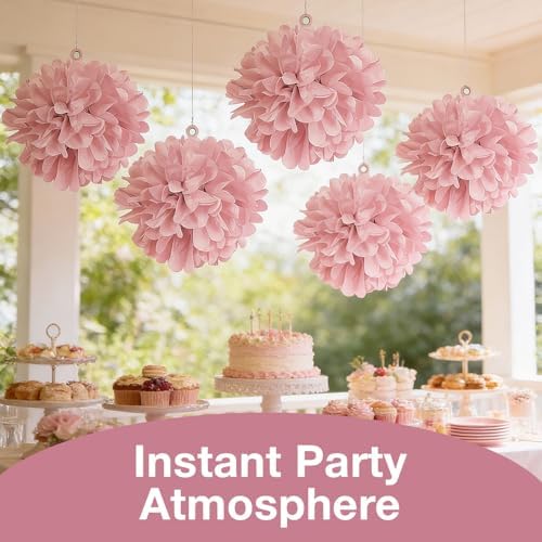 Fun Express - Light Pink Tissue Pom Pom Decor W/gromme - Party Decor - Hanging Decor - Tissue - 6 Pieces - Image 3