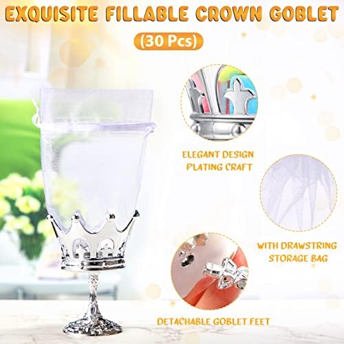 30 Pcs Silver Fillable Crown Goblet with Pouch for Candy Box Container Wedding Party Favor Decorative Candy Storage Container Decoration for Chocolate Cake Dessert for Birthday Baby Shower - Image 2