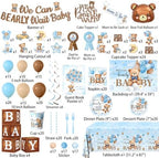 Blue Bear Baby Shower Decorations for Boy, All-in-1 Bear Party Decorations with Balloon Arch Kit Wood Grain Baby Boxes Plates Napkins Cake Toppers Tablecloth Backdrop Blue and Brown Baby Shower Decor - Image 5