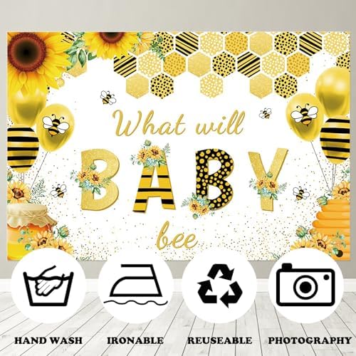 Fabric 10x7ft Bee Baby Shower Backdrop Honey Bee Themed Baby Shower Party Decoration Photography Background Sunflower Honeycomb What Will Baby Bee Gender Reveal Party Banner Decor - Image 3
