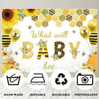 Fabric 10x8ft Bee Baby Shower Backdrop Honey Bee Themed Baby Shower Party Decoration Photography Background Sunflower Honeycomb What Will Baby Bee Gender Reveal Party Banner Decor - Image 3