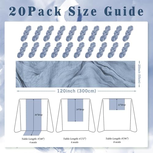20 Pack Dusty Blue 10FT Cheesecloth Table Runner Rustic Gauze Fabric Cheese Cloth Table Runner for Wedding Bridal Baby Shower Table Decor 20 x 120 Inch Long Boho Sheer Birthday Party Table Decorations - Image 2