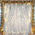 10ft x 10ft White Chiffon Backdrop Curtain with Lights String for Parites Wedding Wrinkle Free Curtain Photo Backdrops Drapes for Baby Shower Birthday Party Home Decorations by WishCare