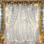 10ft x 10ft White Chiffon Backdrop Curtain with Lights String for Parites Wedding Wrinkle Free Curtain Photo Backdrops Drapes for Baby Shower Birthday Party Home Decorations by WishCare