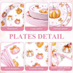 Ziliny 250 Pcs Pink Bow Pumpkin Paper Plates Napkins and Cups for 50 Guest - Image 2