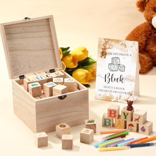 Marsui 136 Pcs Baby Shower Blocks to Decorate Game Kit, Brown Bear - Image 5