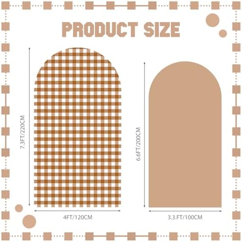 Tegeme 2 Set Gingham Arch Backdrop Cover 7.2ft 6.6ft Arch Cover, Khaki - Image 2