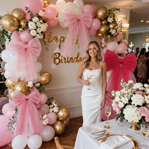 6 Pcs Big Pink Mesh Bows for Backdrop 31.5"x19.7" - Image 4