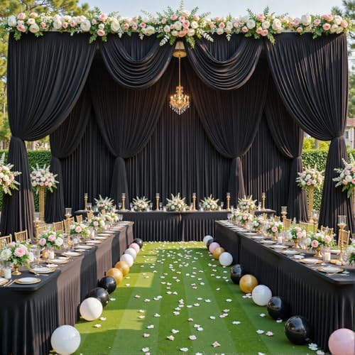 20ft x 10ft Wrinkle Free Black Wedding Backdrop Curtains for Party Bridal Shower Reception Decorations Black Fabric Curtain Backdrops Drapes for Photography Baby Shower Birthday Background - Image 4