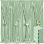 10 Panels Sage Green Backdrop Curtain for Wedding Baby Shower Wrinkle Free 50ft x 10ft Backdrop Drapes for Parties Bridal Shower Birthday Photo Photography Polyester Fabric Background Decoration by Suppromo