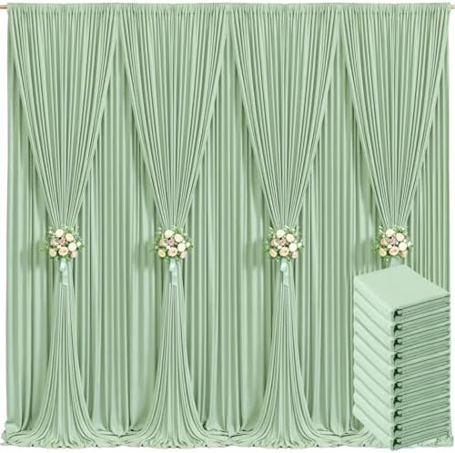 10 Panels Sage Green Backdrop Curtain for Wedding Baby Shower Wrinkle Free 50ft x 10ft Backdrop Drapes for Parties Bridal Shower Birthday Photo Photography Polyester Fabric Background Decoration by Suppromo