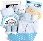 iAOVUEBY Baby Boy Gifts, Baby Shower Gifts - Newborn Bear Toys Rattle Blanket Infant Shoes Onesie Wooden Keepsake Babies Registry Gift Essentials Basket, Unique New Baby Gift Set for Boys 0+ Months by iAOVUEBY
