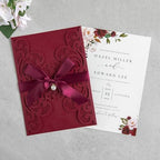 20Pcs Burgundy Laser Cut Wedding Invitation Cards With Envelopes - Image 3