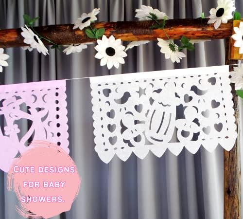 Pink/White Girl Baby Shower Party Banners - Pink Baby Shower Decorations Fiesta Papel Picado Paper Garland, Streamers Features Rocking Horses, Babies, Baby Bottles and Heart Designs 5pack/60 feet - Image 5