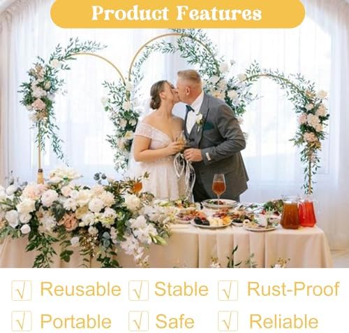 Fivenl Set of 3 Arch Backdrop Stand 7.2FT, 6.6FT, 6FT Gold Wedding Balloon Stand Stable Metal Door Frame for Ceremony Birthday Party Bridal Baby Shower Banquet Decoratio - Image 5