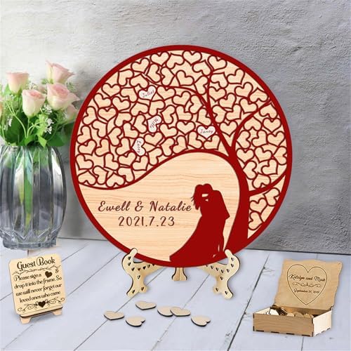 Personalized Family Tree Wedding Guest Book Alternative Personalized Name Date Rustic Wedding GuestBook for Reception with Wooden Heart Wedding Guest Book Frame Sign,B-Family Tree Guestbook-2 by Smallduuck