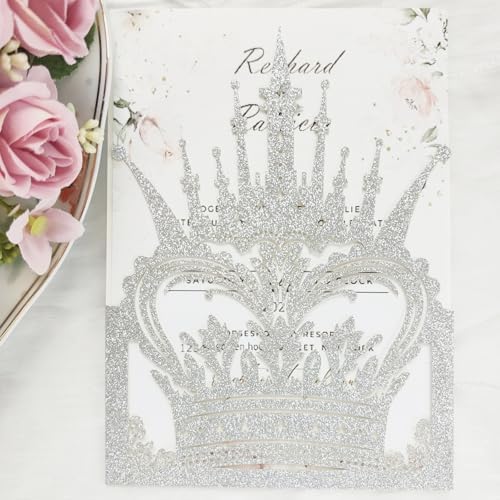 20 sets Laser Cut Crown wedding invitation pockets,Quinceañera Invitations, Sweet 16 Invitations,1 birthday invitations,and etc. by JOACHUUY