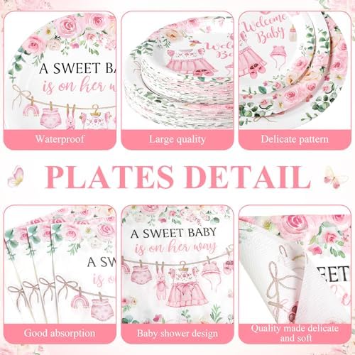 Pickmesh 400 Pcs Floral Baby Shower Party Decoration Paper Plates Serve 50 - Image 2