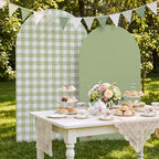 Tegeme 2 Set Gingham Arch Backdrop Cover 7.2ft 6.6ft Arch Cover, Green - Image 4