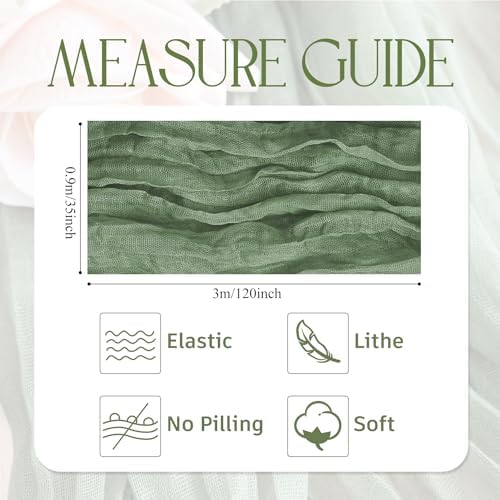 Wokceer Cheesecloth Table Runner Sage Green 10FT Boho Gauze, 12 Pack - Image 2
