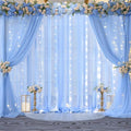 10x10ft Baby Blue Chiffon Backdrop Curtain with Lights String for Wedding Sheer Tulle Curtain Photo Backdrops Drapes for Baby Shower Birthday Party Home Ceremony Decorations by Shillance