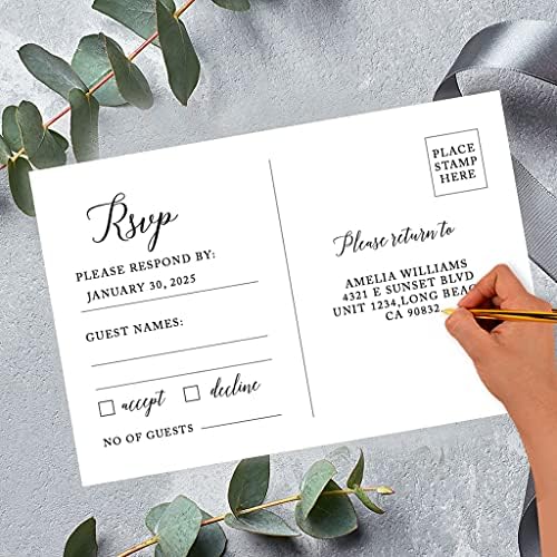 Andaz Press 56-Pack Personalized RSVP Postcards for Wedding Art Deco Cardstock Response Reply Cards for Bridal Shower Baby Shower Birthday Event Custom Date and Return Address 4 x 6-Inch - Image 2