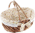 YRJJ Wicker Picnic Basket with Handles & Liner Oval Empty Gift Basket Willow Woven Easter Eggs & Candy Storage Basket Fruit Serving Basket Kids Blanket Toy Organizer, 1 by YRLSOTGE