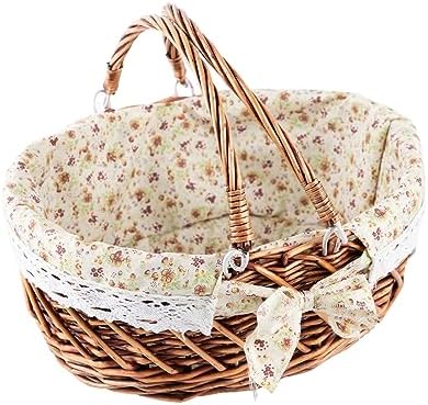 YRJJ Wicker Picnic Basket with Handles & Liner Oval Empty Gift Basket Willow Woven Easter Eggs & Candy Storage Basket Fruit Serving Basket Kids Blanket Toy Organizer, 1 by YRLSOTGE