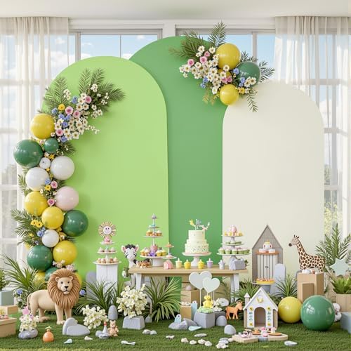 Set of 3 Arch Backdrop Covers(7.2ft, 6.6ft, 6ft) - Premium Stretchy Spandex Backdrop Arch Stand Cover for Baby Shower,Wedding,Party Decor Chiara Cover with Double-Sided Design(Cream Green) - Image 4