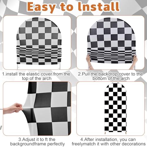 3 Pack Racing Theme Checkered Arch Backdrop Cover Set, Khaki - Image 2