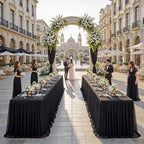 familus Black Table Cloths 8 Foot Rectangle 2 Pack Stretch Ruffle Tulle Tablecloth Spandex Fitted Table Cover for 8 Foot Tulle Table Skirts for Party Wedding Table Cloths, Banquets - Image 6