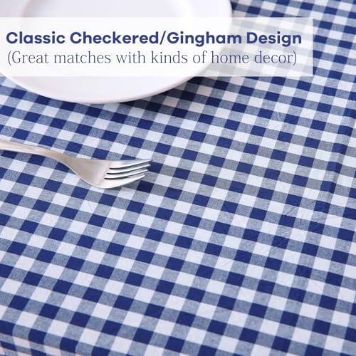 Navy Blue White Gingham Tablecloth Round Dia.70“ - Image 5
