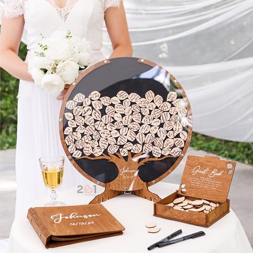 Personalized Wedding Guest Book Alternative - Wedding Decorations for Ceremony Outside Inside - Bridal Shower Guest Book for Party Wedding Sign In Book - Round Rustic Wedding Guest Book Sage Green - Image 5