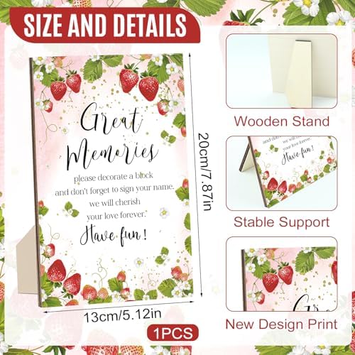97 Pcs Strawberry Baby Shower Games Sign Kit, Strawberry Theme Party Decoration, Include Game Sign 72 DIY Blank Wooden Block 24 Pen to Draw Your Idea for Baby Shower Game Gender Reveal Party - Image 2